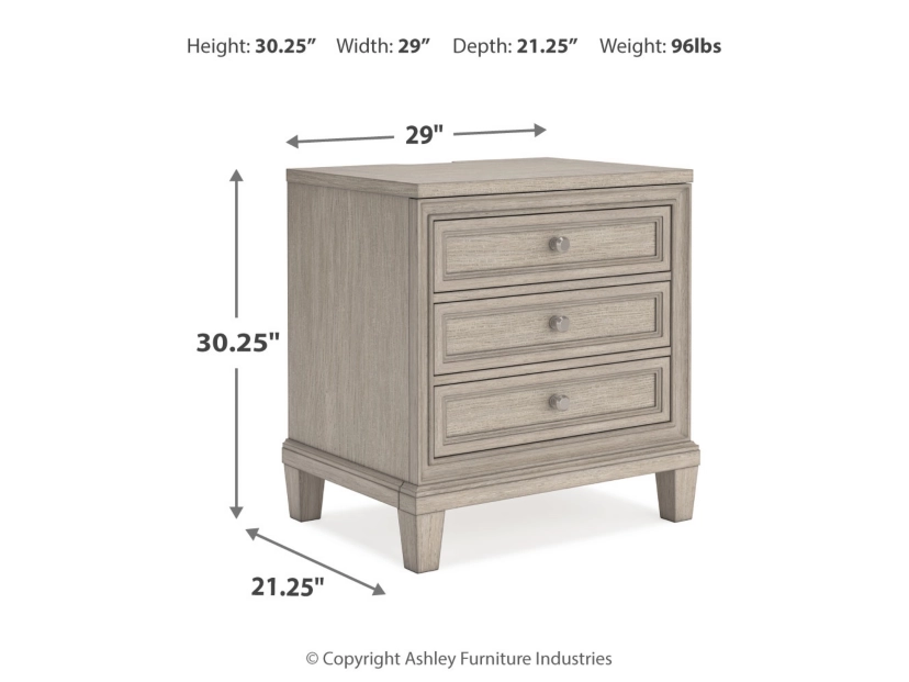 Jorlaina 29" 3 Drawer Charging Nightstand